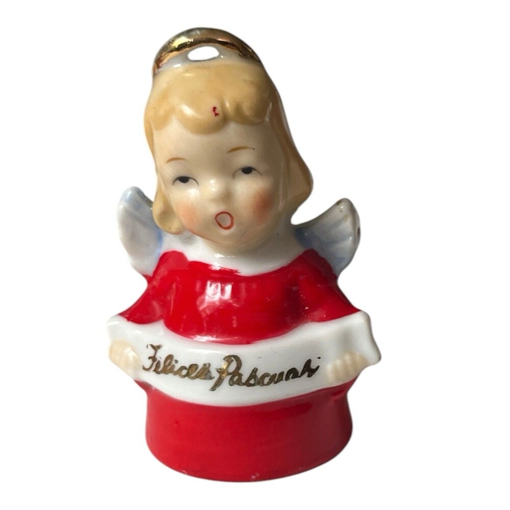 Vintage Ardalt Christmas Angel Girl Bell Ornaments Japan Felices Pascuas 2-1/2"
